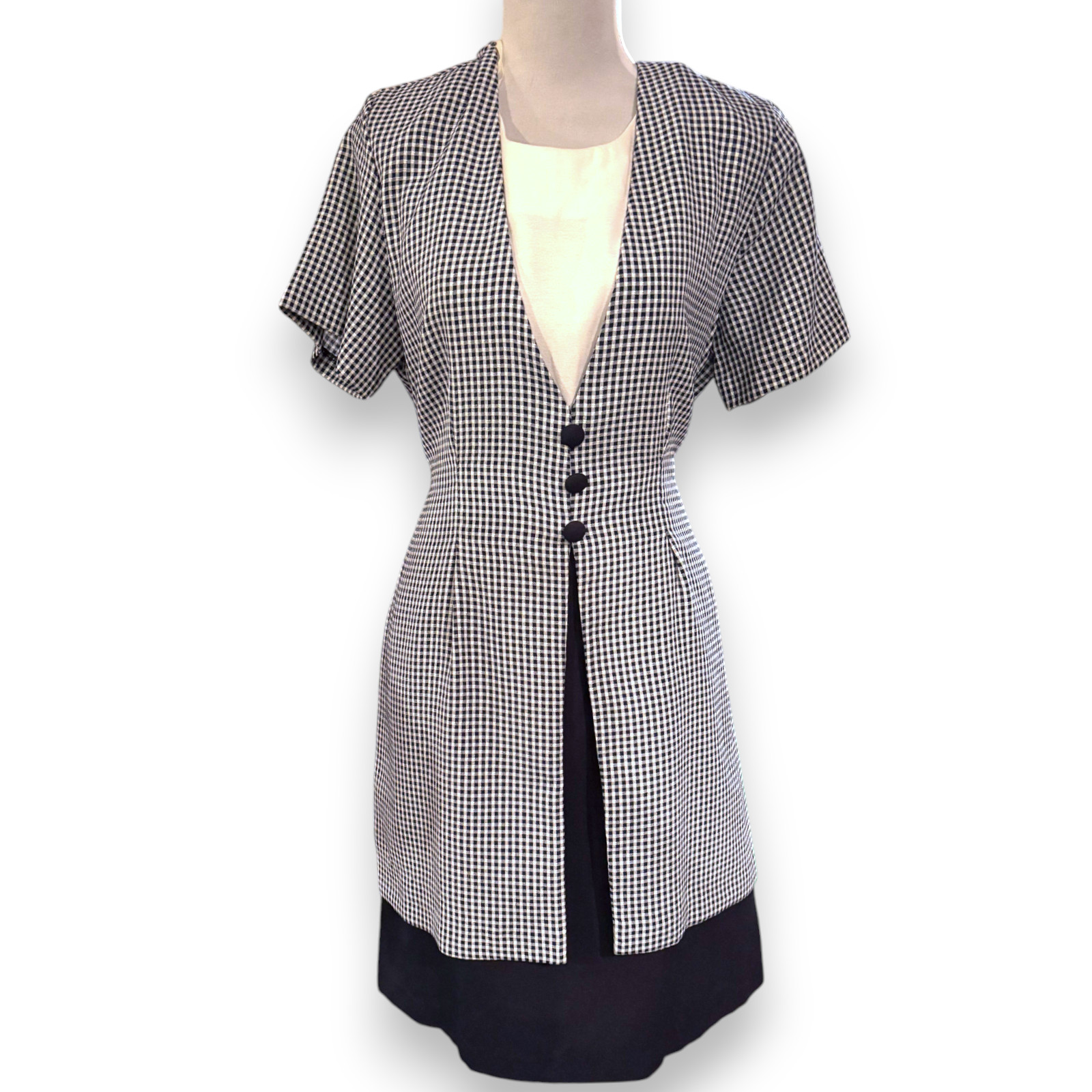 DBY vintage 90s Y2K blue white plaid tie back faux jacket dress Women’s sz 11