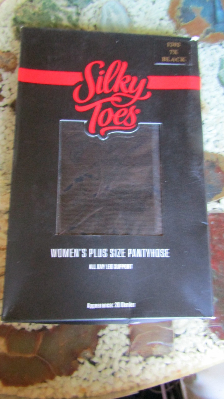 SILKY TOES Vintage BLACK Control Top Nylon PANTYHOSE – Size 7X – 280 to 350 lbs