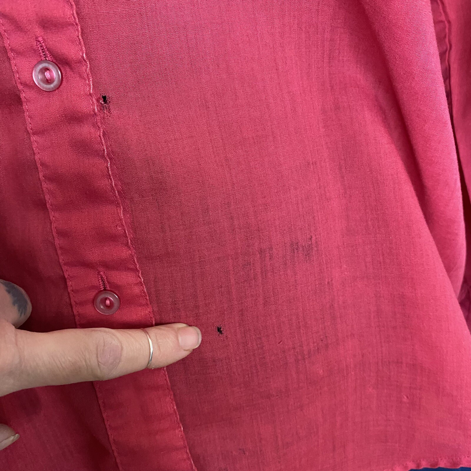 Vintage Cherry Stix Pink Button Down Blouse. Pockets. Size Large. Polycotton.