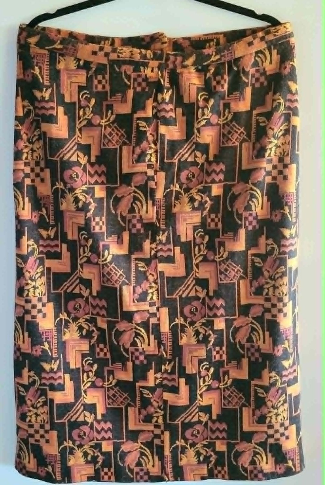 Vintage 1980s Abstract Geometric Floral Midi Skirt Size 42 Made in Finland