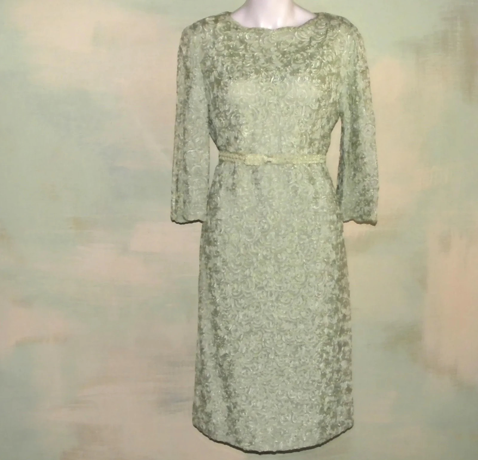 1960s Pistachio Green Lace Dress – Mad Men Style, Size M