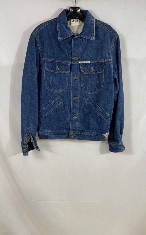 Vintage 90s Guess Georges Marciano Women’s Blue Denim Jean Jacket Back Logo Sz S