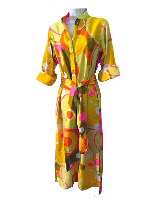 Catherine Ogust Penthouse Gallery VTG 70s Mod Colorful Cotton Shirt Dress M/L