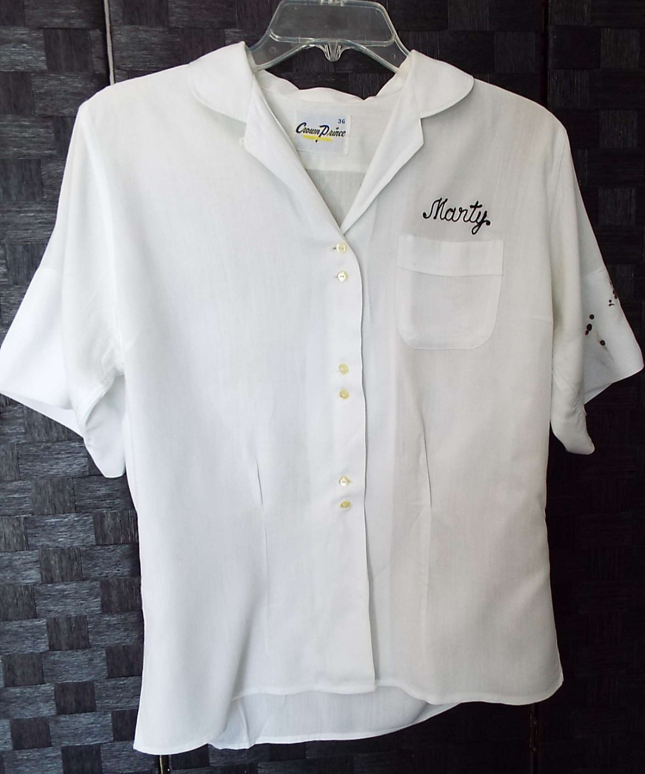 Vtg 60’s Women’s Bowling Shirt Crown Prince sz 36 White Chez Ami Lanes