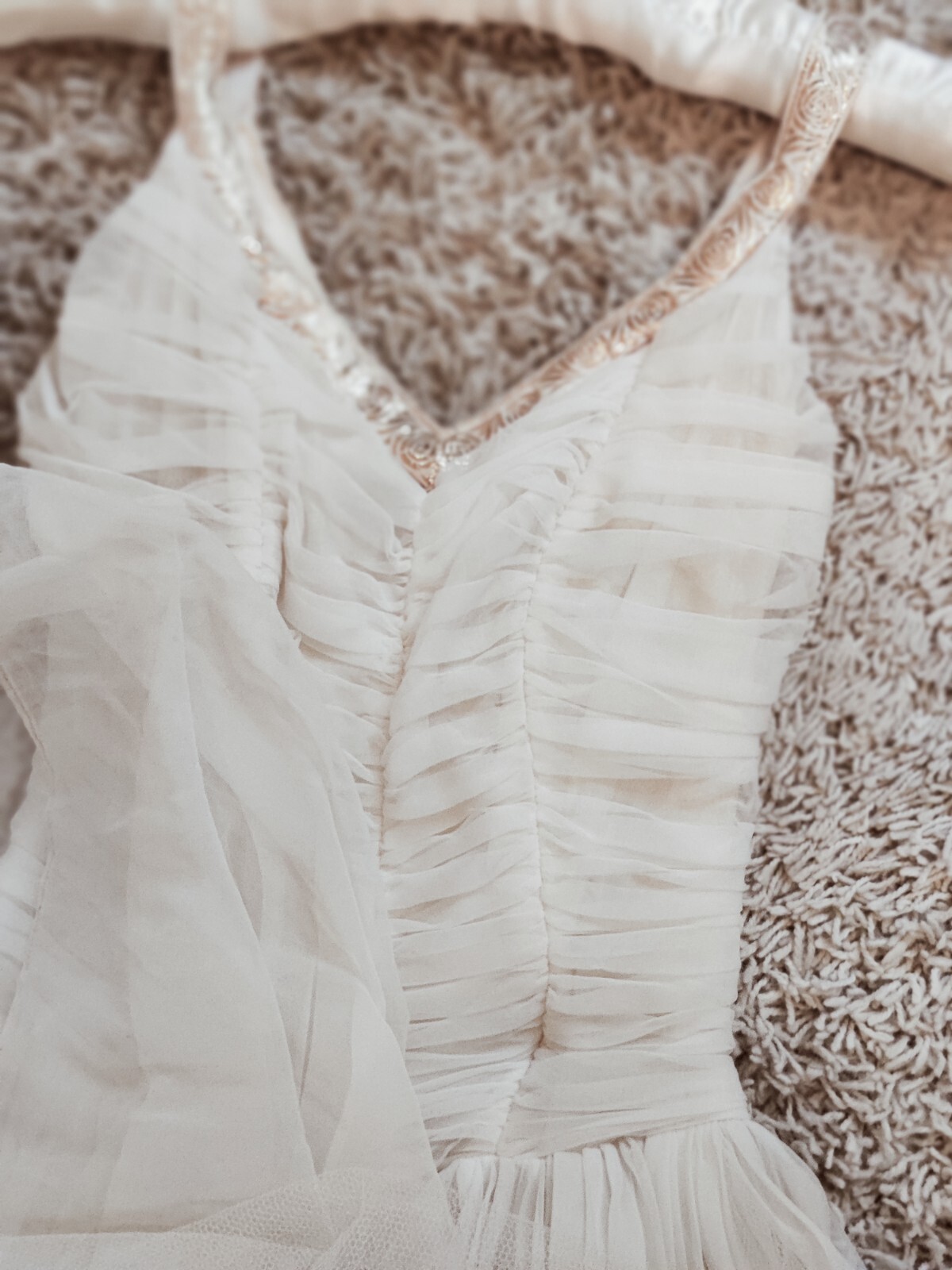 IVORY ANTIQUE HANDMADE DRESS TULLE NICOLE MILLER STYLE BOW GOLD AUDREY HEPBURN 
