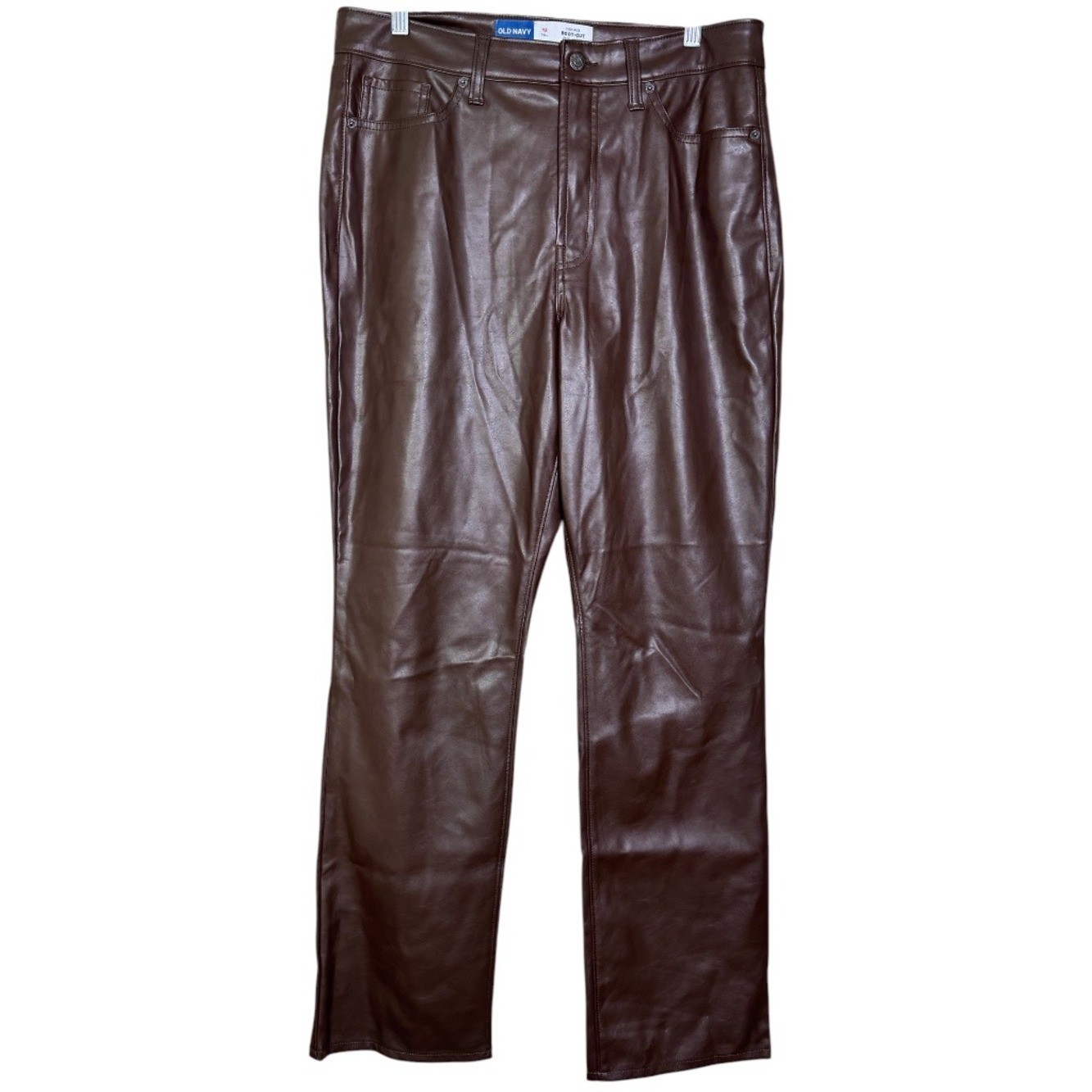 Old Navy Brown High Rise Boot-Cut Faux Leather Pants Sz 12 Tall Y2K Chic Fall