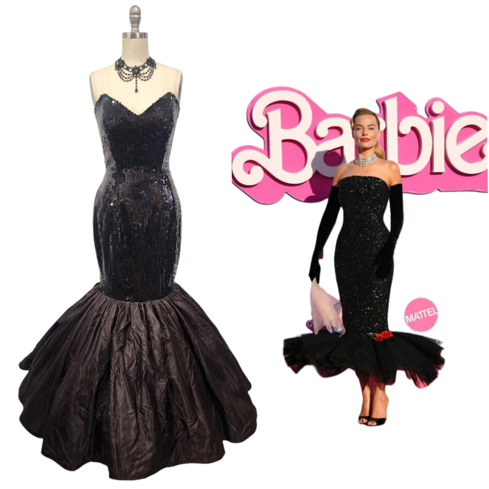 Vtg 80s 50s Prom Dress XS Mermaid Strapless Corset Barbie Gown Pageant