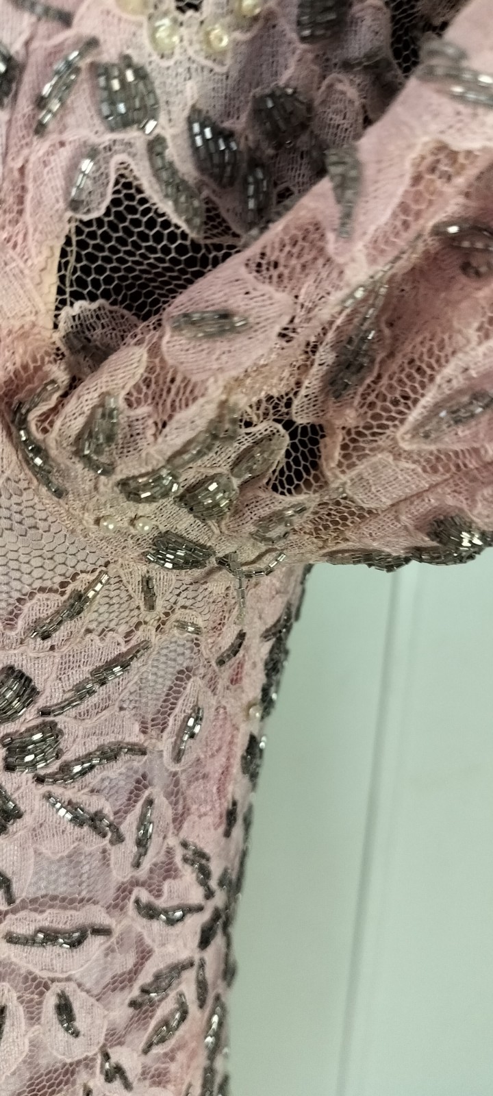 Valentina Ltd. Pink Silver Beaded Lace Dress Vintage Original Size 10