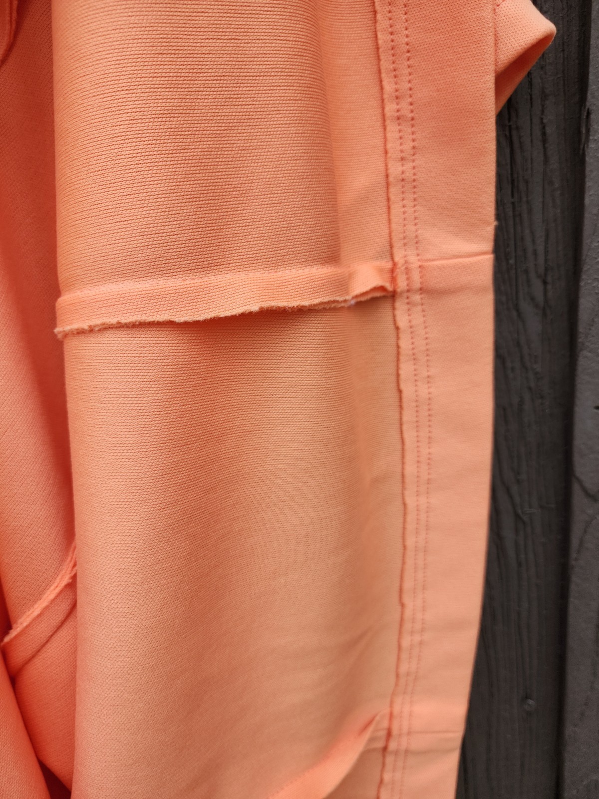 70s Handmade Solid Peach Color Double Knit Polyester Dress – Womens L-XL Vtg