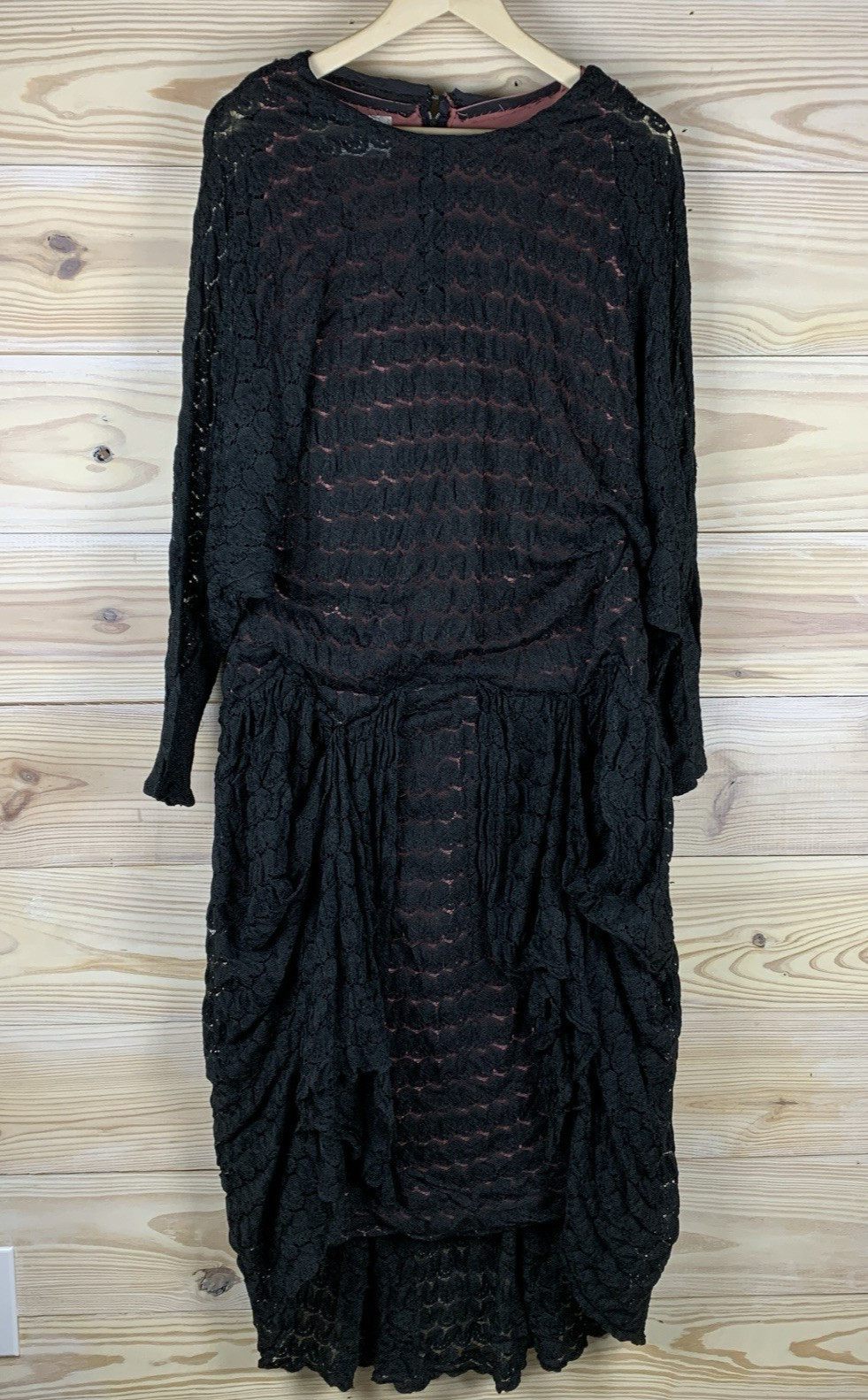 Theater Arts Vintage 40s Style Dress Drop Waist Knit Overlay Black