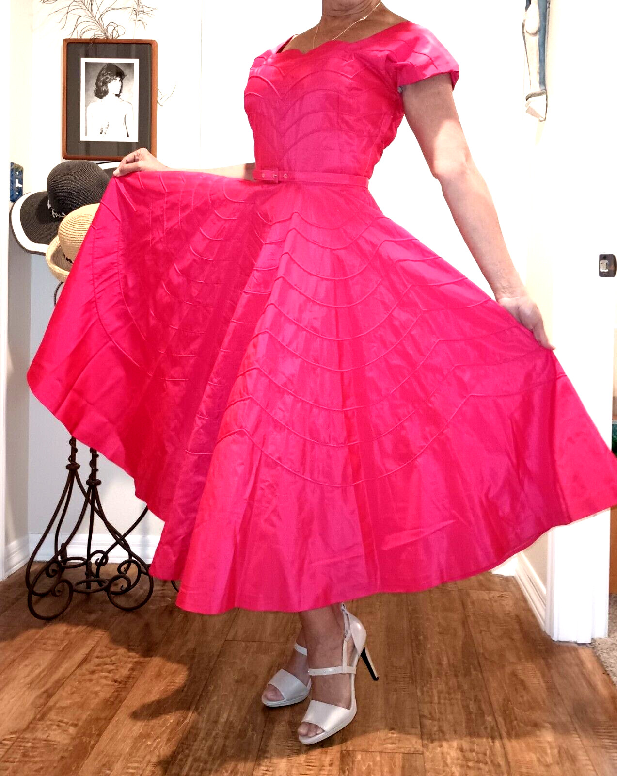 VTG CADILLAC Car Co. Museum Showroom Sweep Circle Gown Dress Circa 50s Taffeta S
