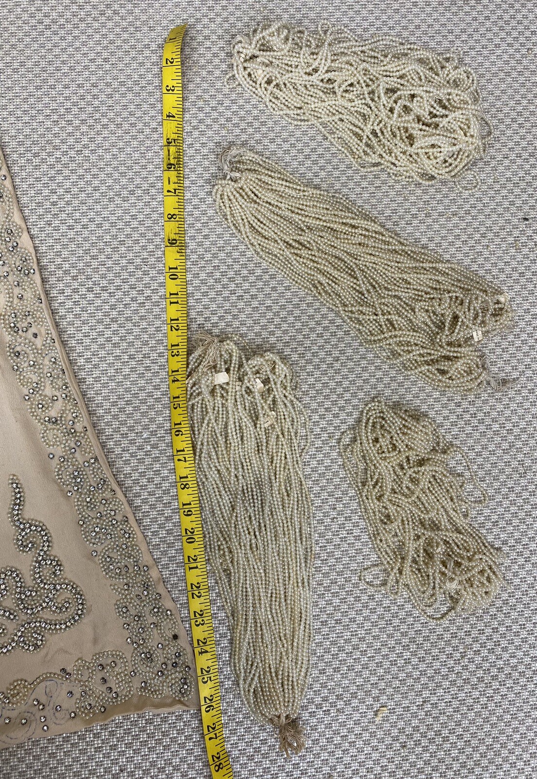 Real Antique 1920s Flapper Wedding Gown Train Headpiece Pearls Rhinestones