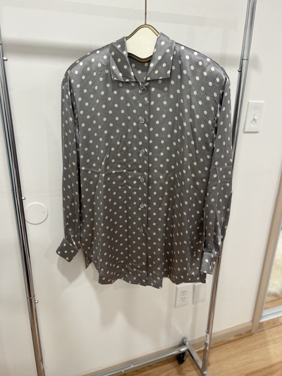 Escada Margaretha Ley 100% Silk Polka Dot Blouse Gray Size 38 Germany VTG