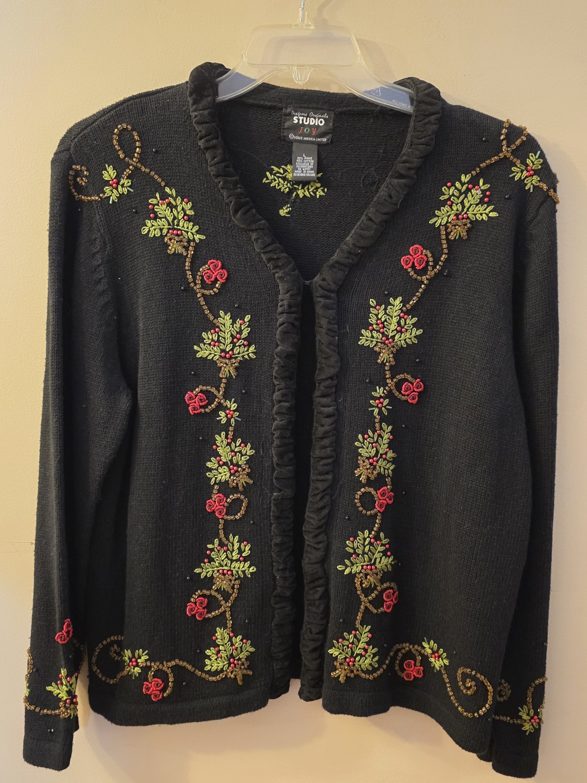 Vintage VTG Designers Originals Studio Joy Christmas Sweater Beaded Large Size L