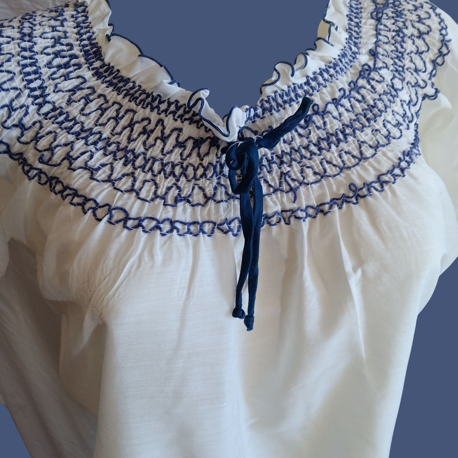True Vintage 70’s Peasant Blouse Medium Embroidery Ruffled Neckline Festival