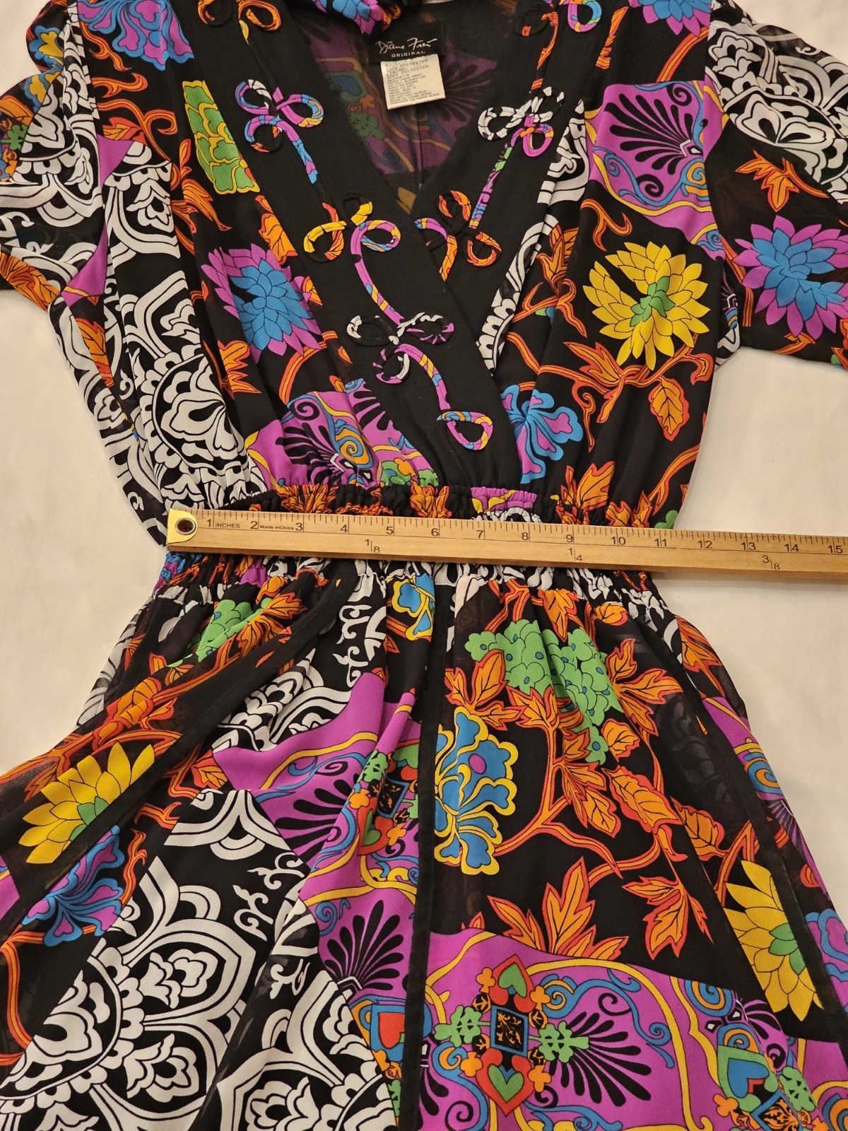 Vtg 80s Diane Freis Original Georgette Dress w/Scarf Sz S RARE 1 OF A Kind