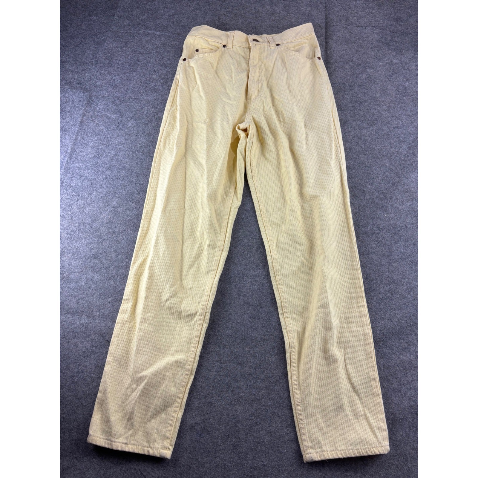 Vintage Tapered Corduroy Pants Pastel Yellow Preppy 90s Womens 28×29″ SEE