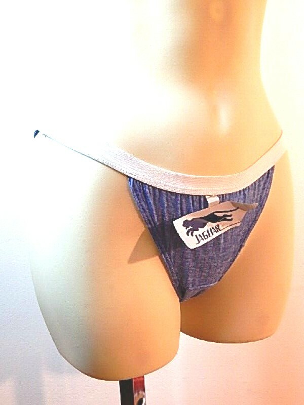 US Vintage 1980 90 Jaguar Blue Red Stripe String Strap Panties Underwear Retro S