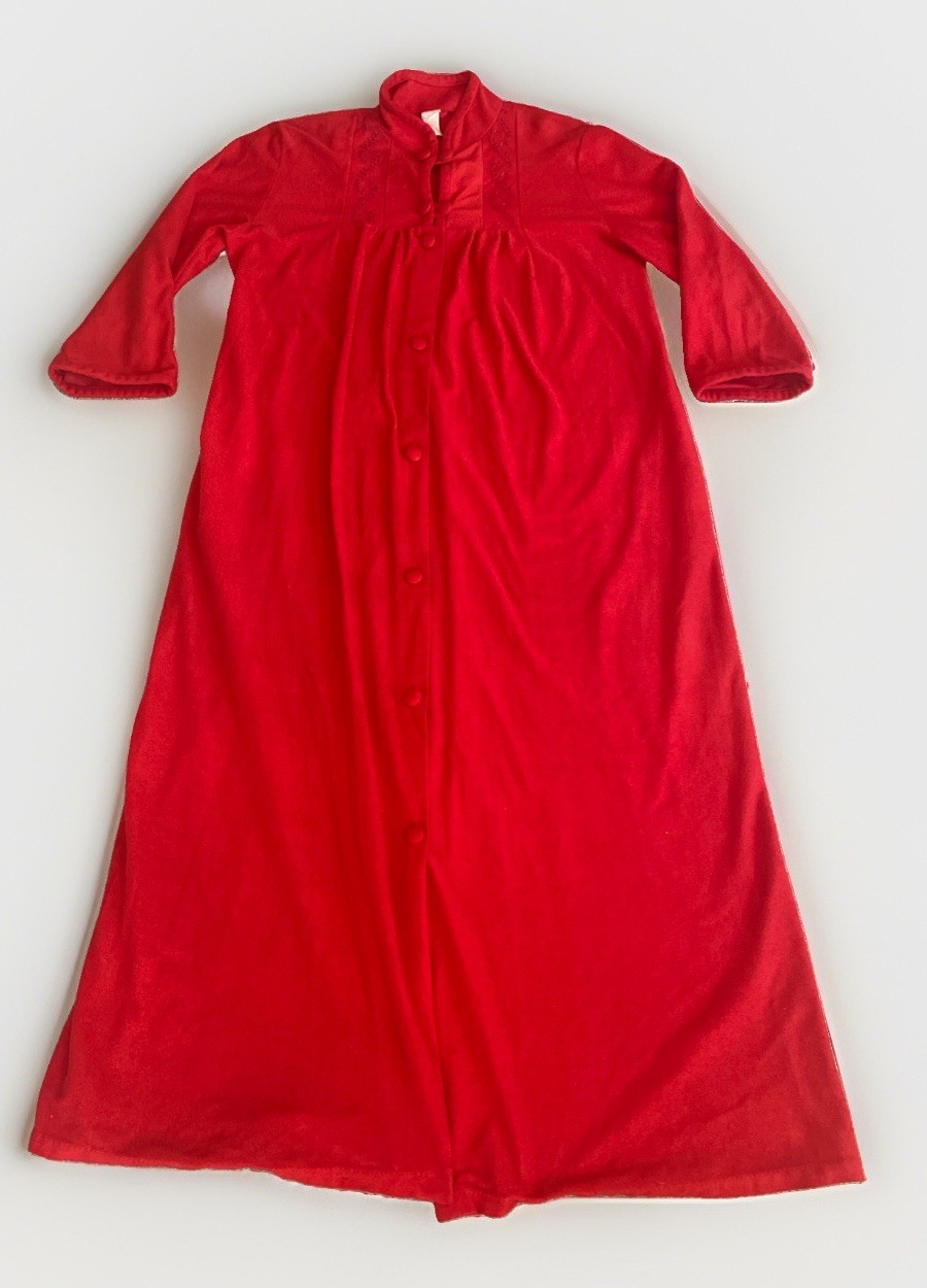 Vintage Texsheen Long Sleeve Maxi Red Dressing Gown Button Robe Small