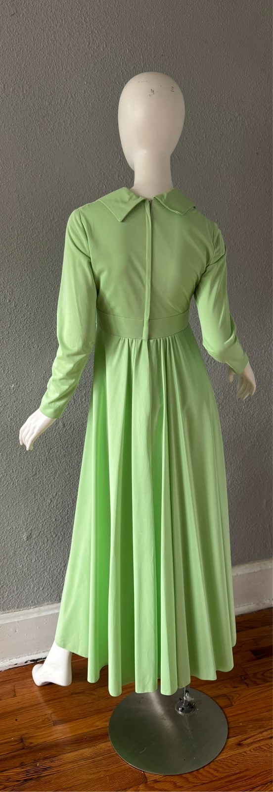 Vintage 60s Melon Green Long Sleeve Hostess Maxi Dress XS/S