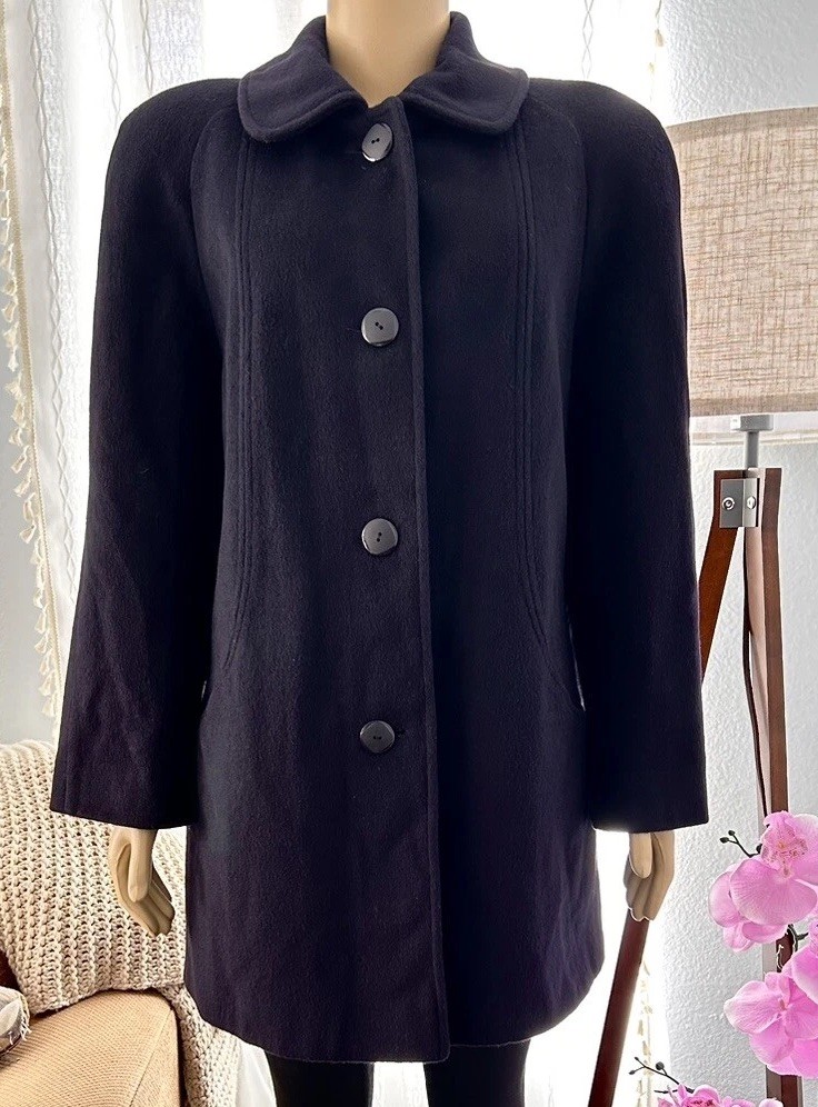 Vintage 70s Navy Blue Wool Coat Overcoat N’exagerons Rien Alorna Petite