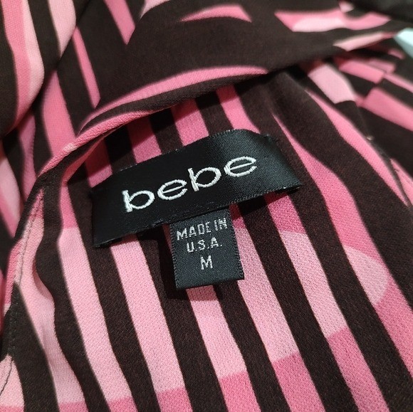 Y2K Bebe Brown Pink Silk Handkerchief Hem T-Back Party Dress Medium