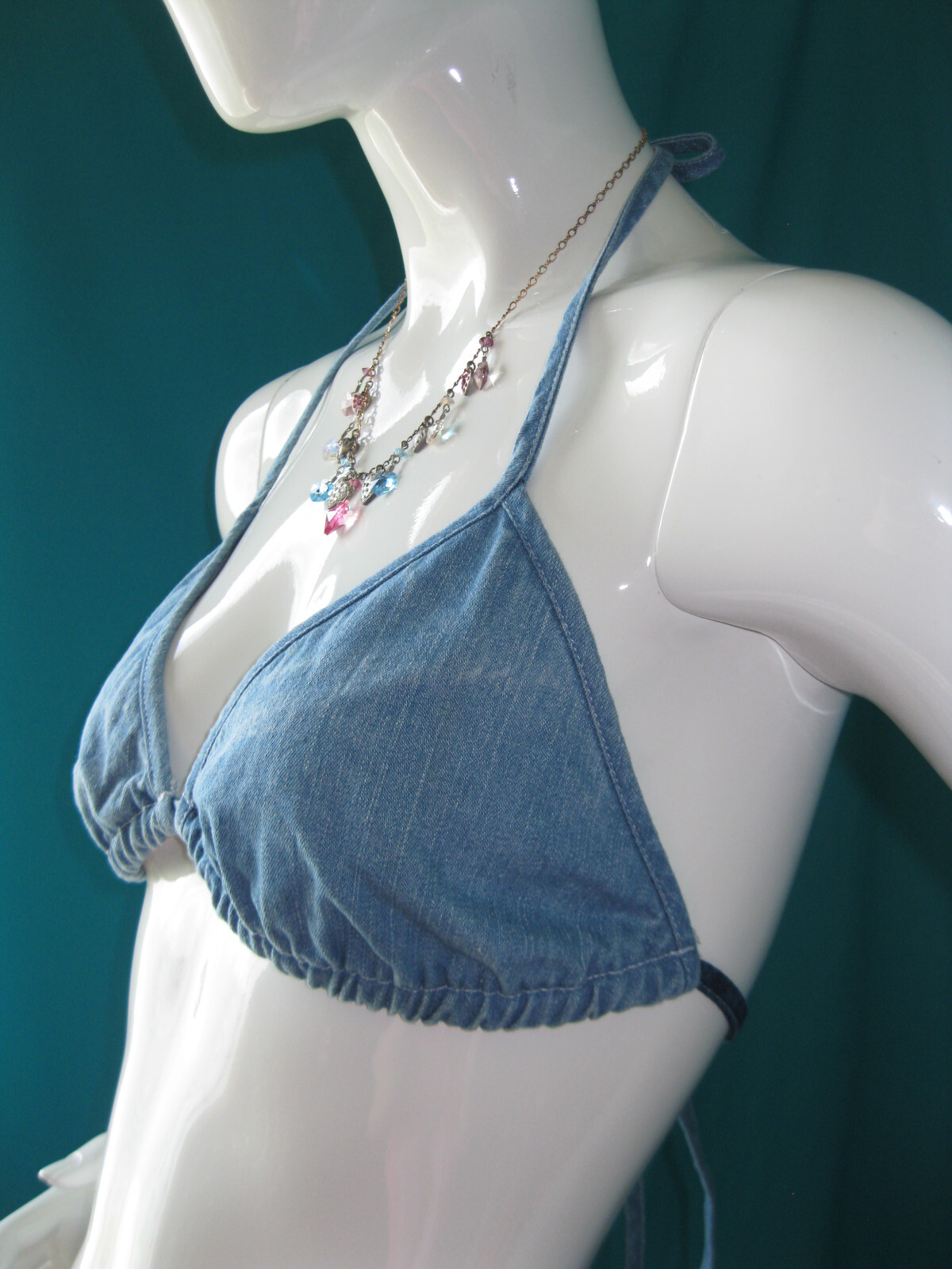 Rare Vintage 90’s New MODA INTL by Victoria’s Secret Denim Bikini Style Top Med.