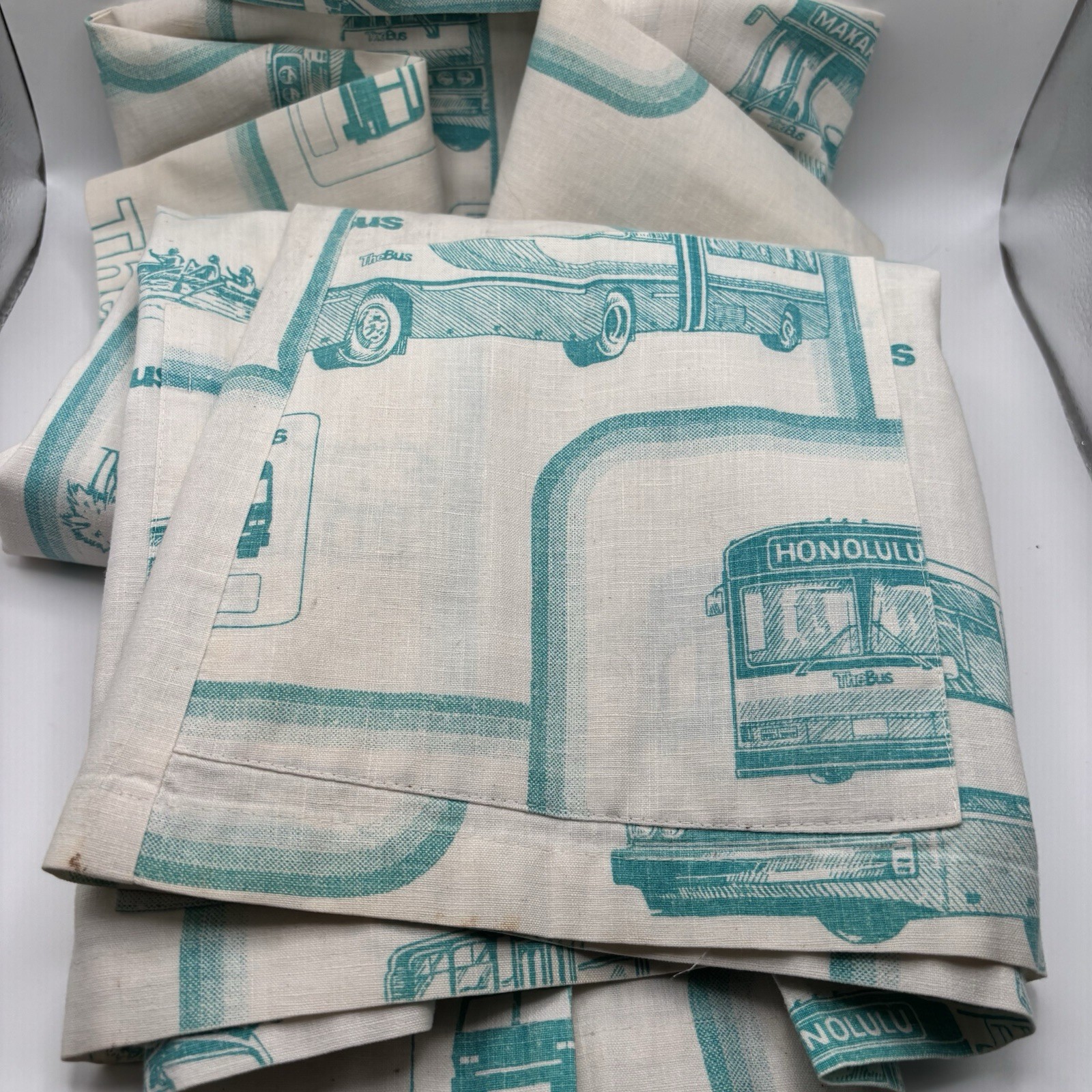 Vintage Hawaiian Aloha TheBus Bus Driver Uniform Shirt White Teal Size 14