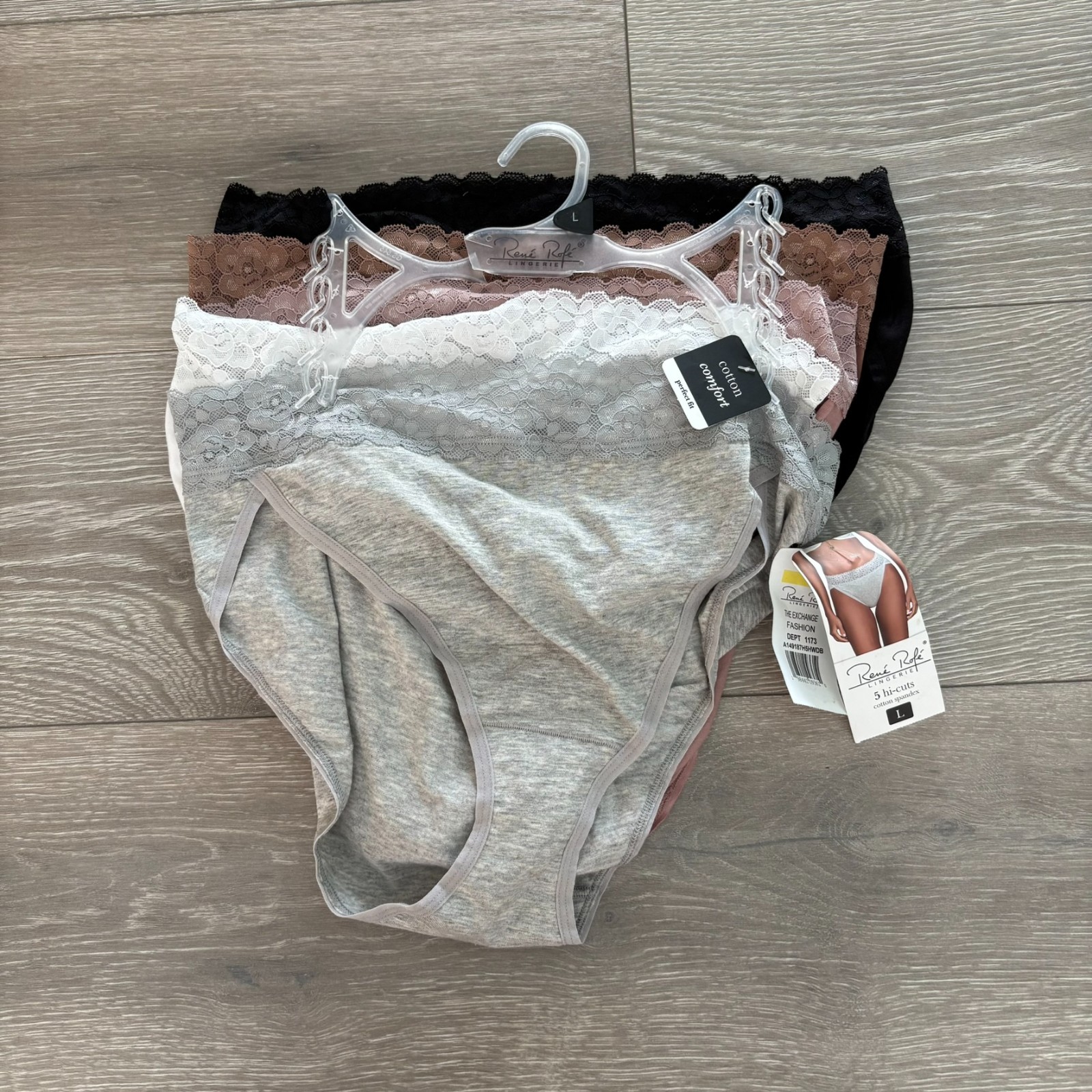 NWT René Rofé Lingerie Multicolor Cotton Spandex High Cut Panties Sz L Pack Of 5