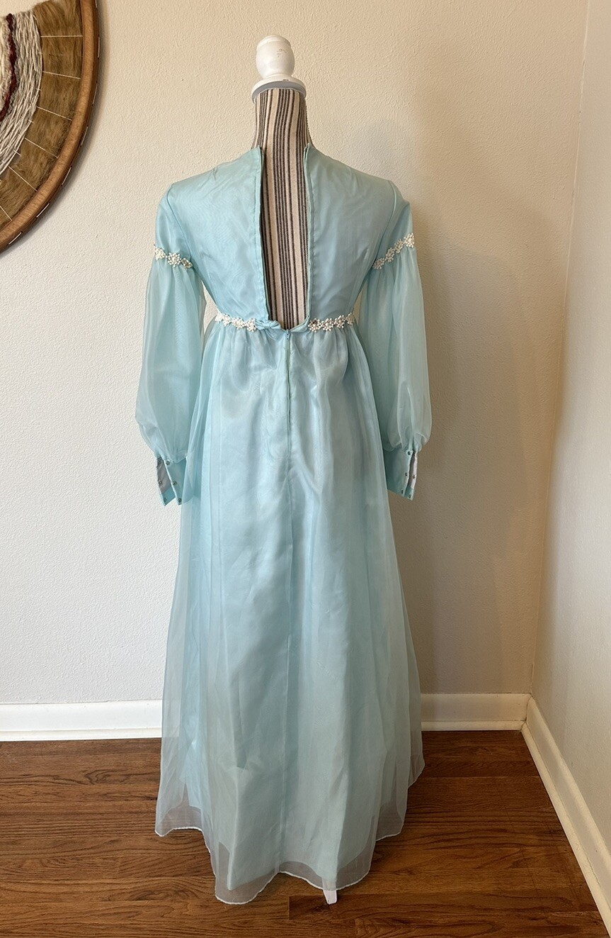 Vintage Lorrie Deb Dress 1960s Edwardian Maxi Puff Sleeve Woman’s Small