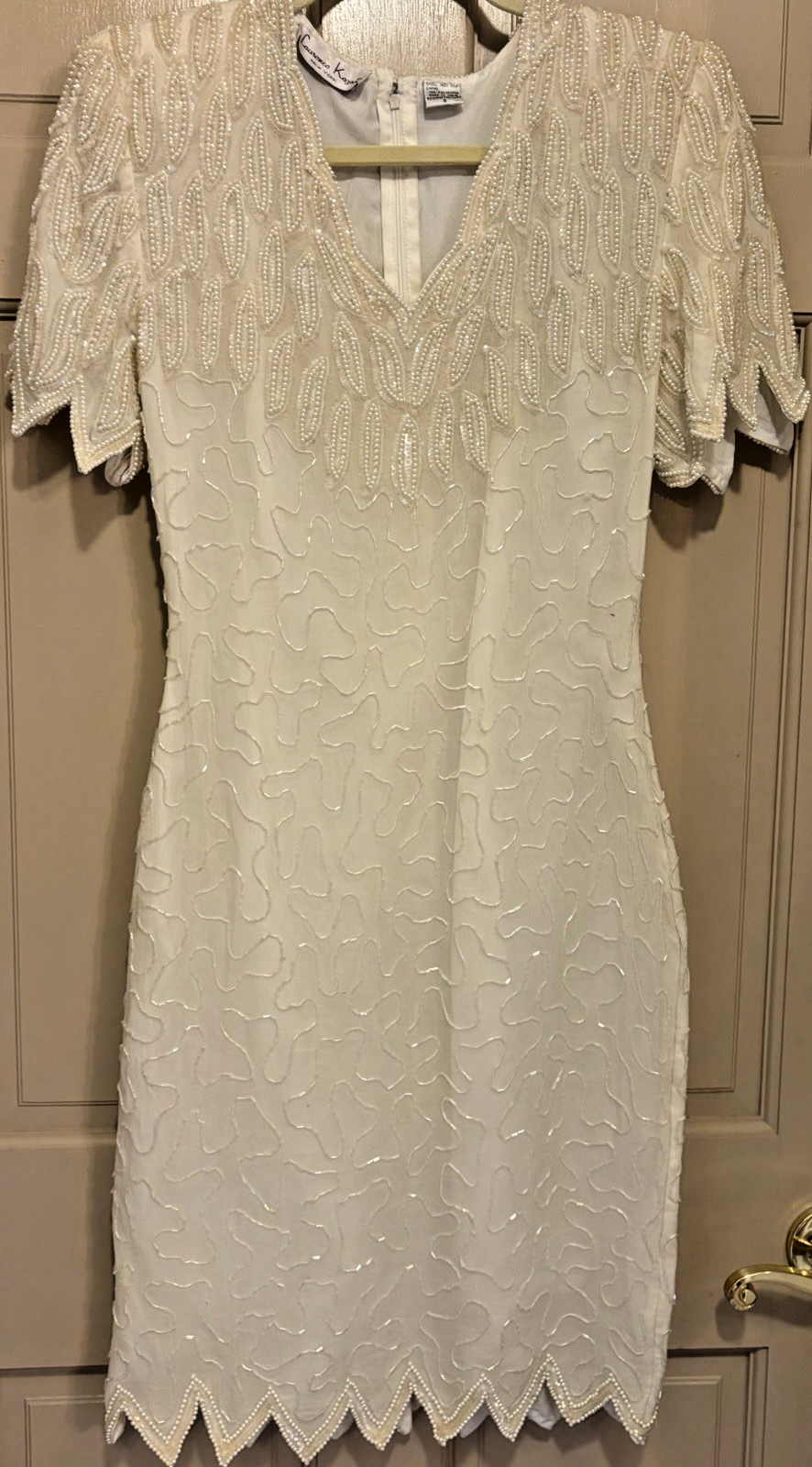 Vintage Lawrence Kazar NY 100% Silk Ivory Chic Bead/Sequin Wiggle Dress~10~EXC