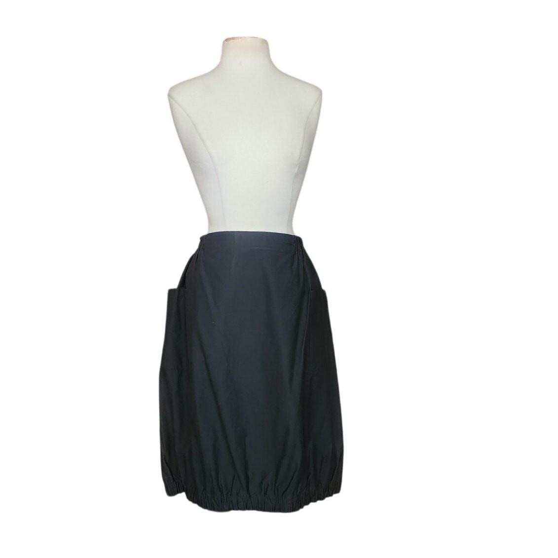 VTG VUOKKO Finland Skirt Black Cotton Bubble Style Elastic Hem Large Pockets