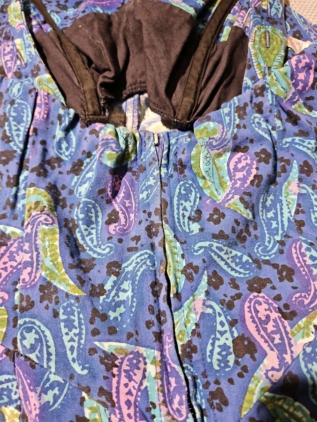Vintage Rose Marie Reid One Piece Paisley Womens Blue Swimsuit Skorts Romper