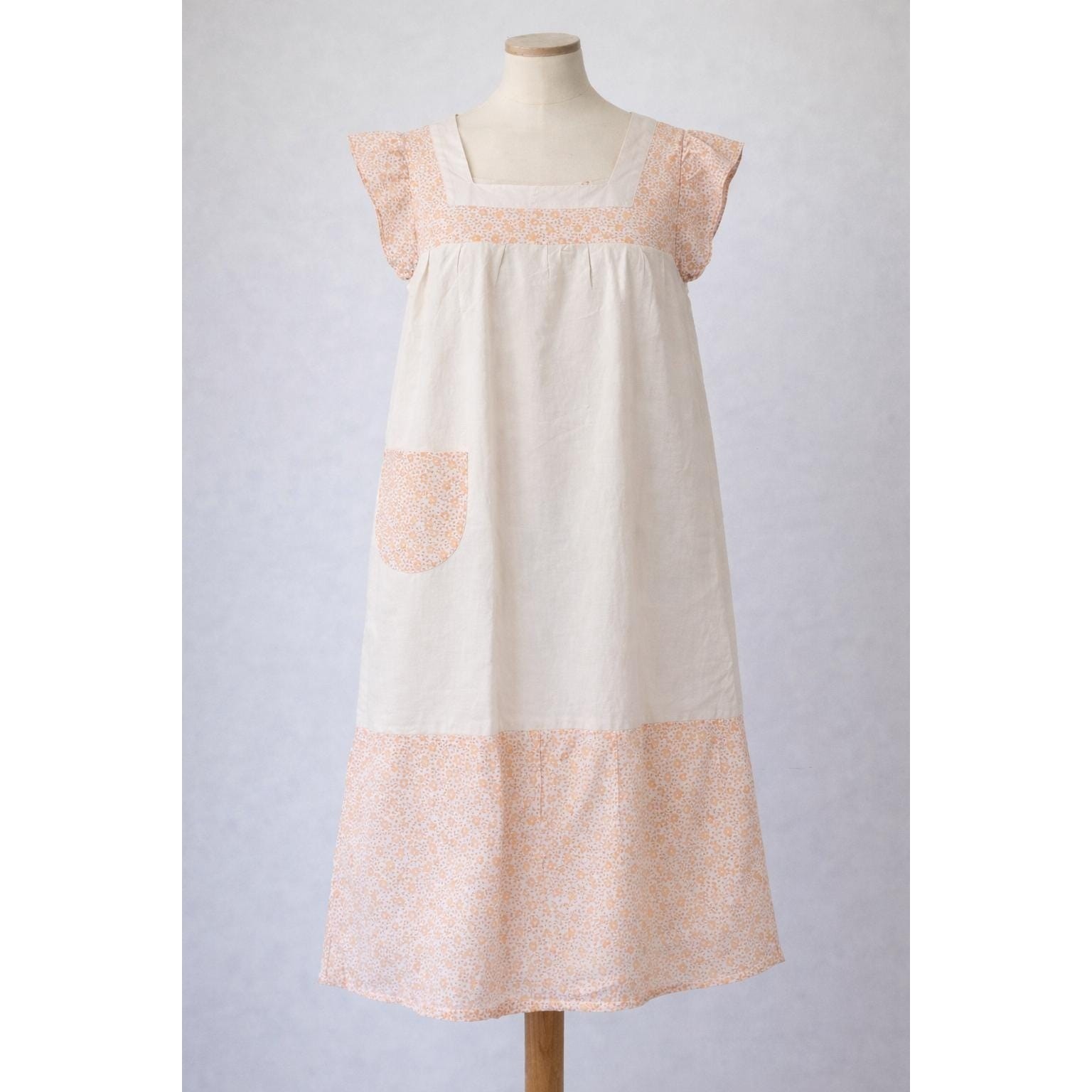 Vintage Peach Floral Cotton Prairie Dress, Cottagecore Midi