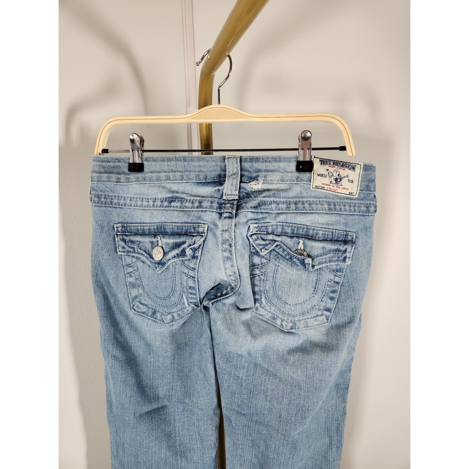 VTG Womens True Religion World Tour Low Rise Distressed Straight Jeans Size 26