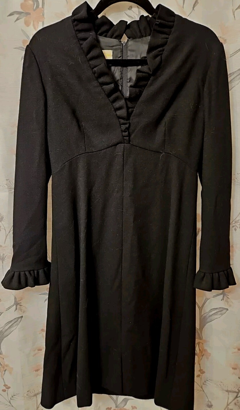 Vintage Mollie Parnis Boutique 1970’s Black Long Sleeve Dress Size 12 Euc USA