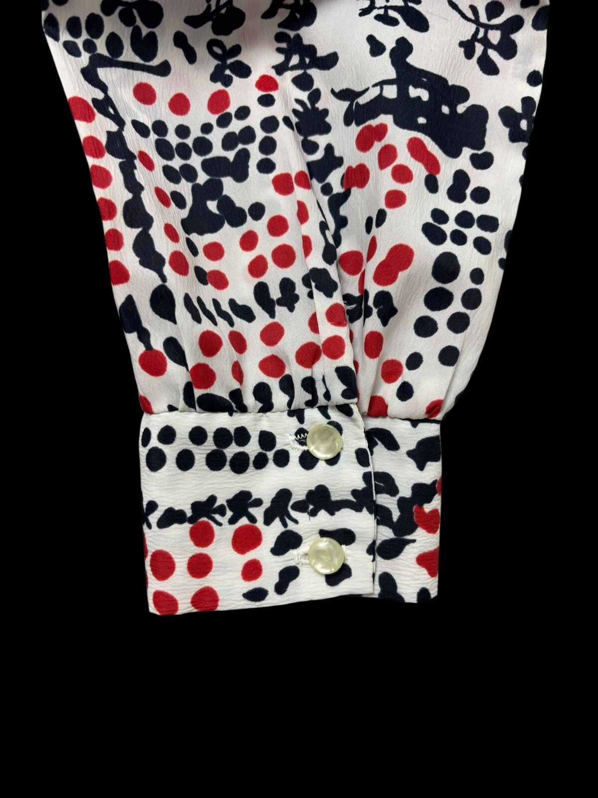 VTG Graff Poly Multicolor Abstract Belted Button Front Daggar Collar Blouse S/M