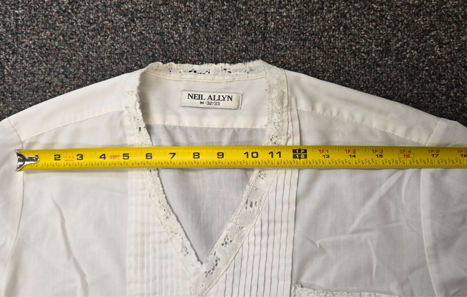VTG Customized Neil Allyn Polycotton & Lace Ladies Tuxedo Shirt, Sz M 32/23