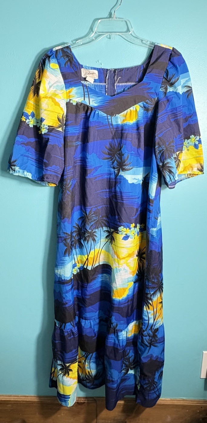 Vintage M/L Blue Hawaii Muu Muu Hawaiian Dress Tiki Aloha 80s Helena’s Hawaii
