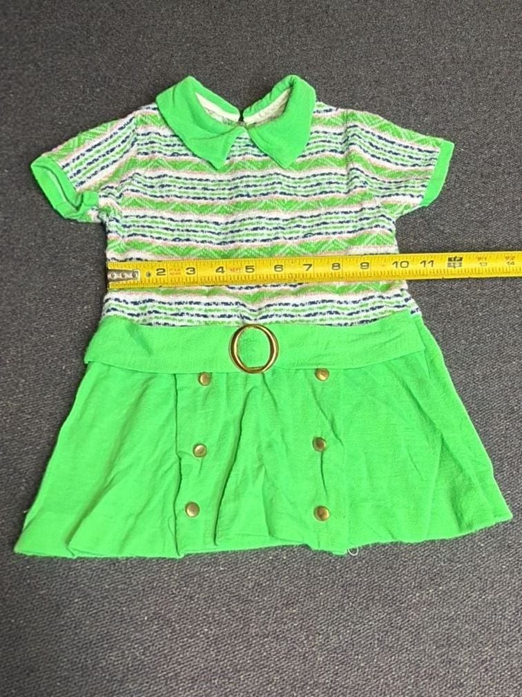 Vintage 1960s Green Striped Collared Mod Dress