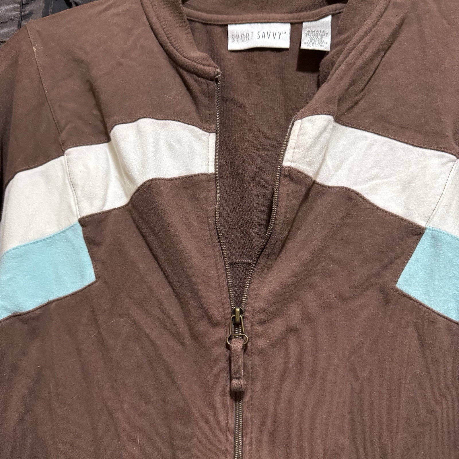 Sport Savvy Full Zip Jacket & Pants Set Women’s Small Brown Teal Cream Vtg Y2K