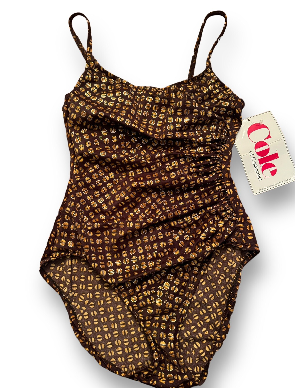 Vintage NEW w/Tags Pinup Cole Of California Retro Swimsuit Sz 14 Metallic Coffee