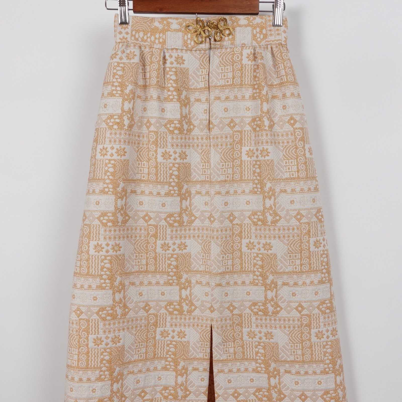 Vintage 70s Alice California Gold Textured Tapestry High Waisted Maxi Skirt Boho