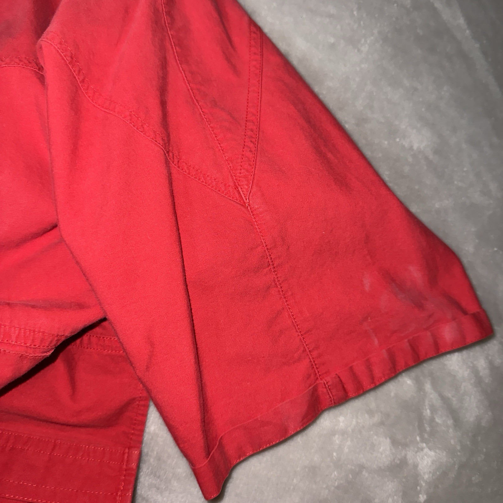 Vintage Organically Grown Red Blouse Button Up Shirt Cotton Large Boxy *Spots