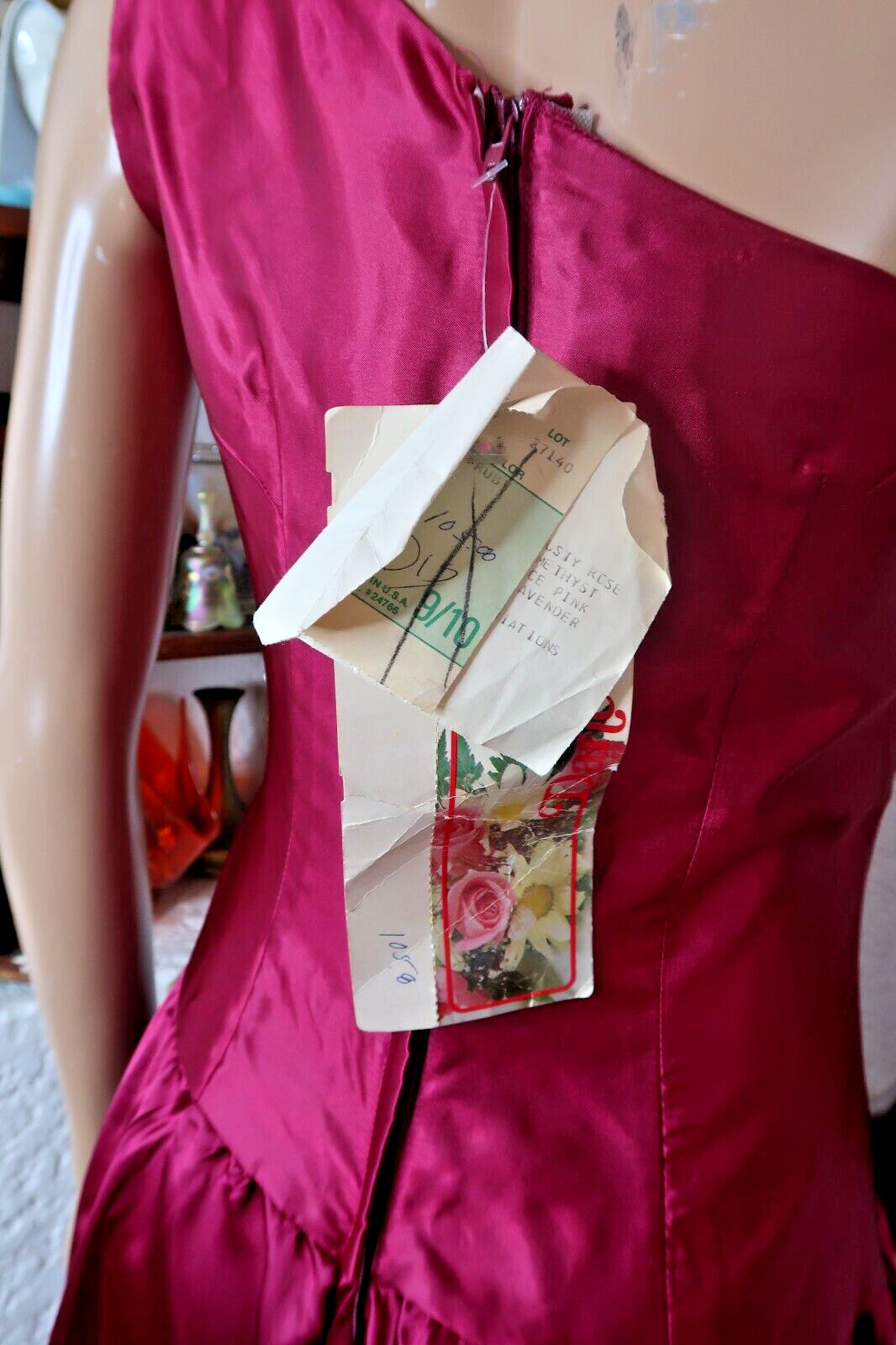 Vintage One Shoulder Dance Allure Alfred Angelo Deep Pink Satin Prom Maxi Dress
