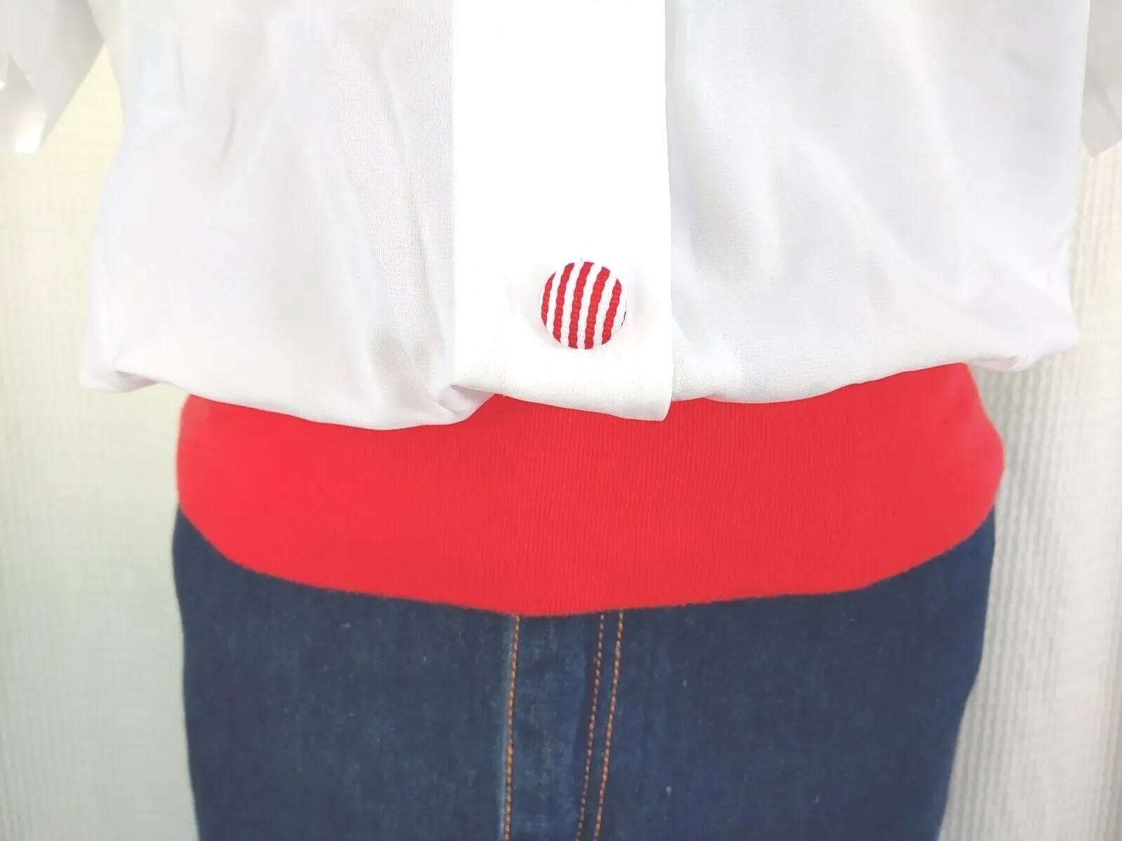 Vintage Laura & Jayne White Blouse w Red & White Striped Accents Size 12