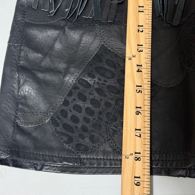 Vintage Black Leather Patchwork Fringe Jacket and Skirt Set Western Rocker Small