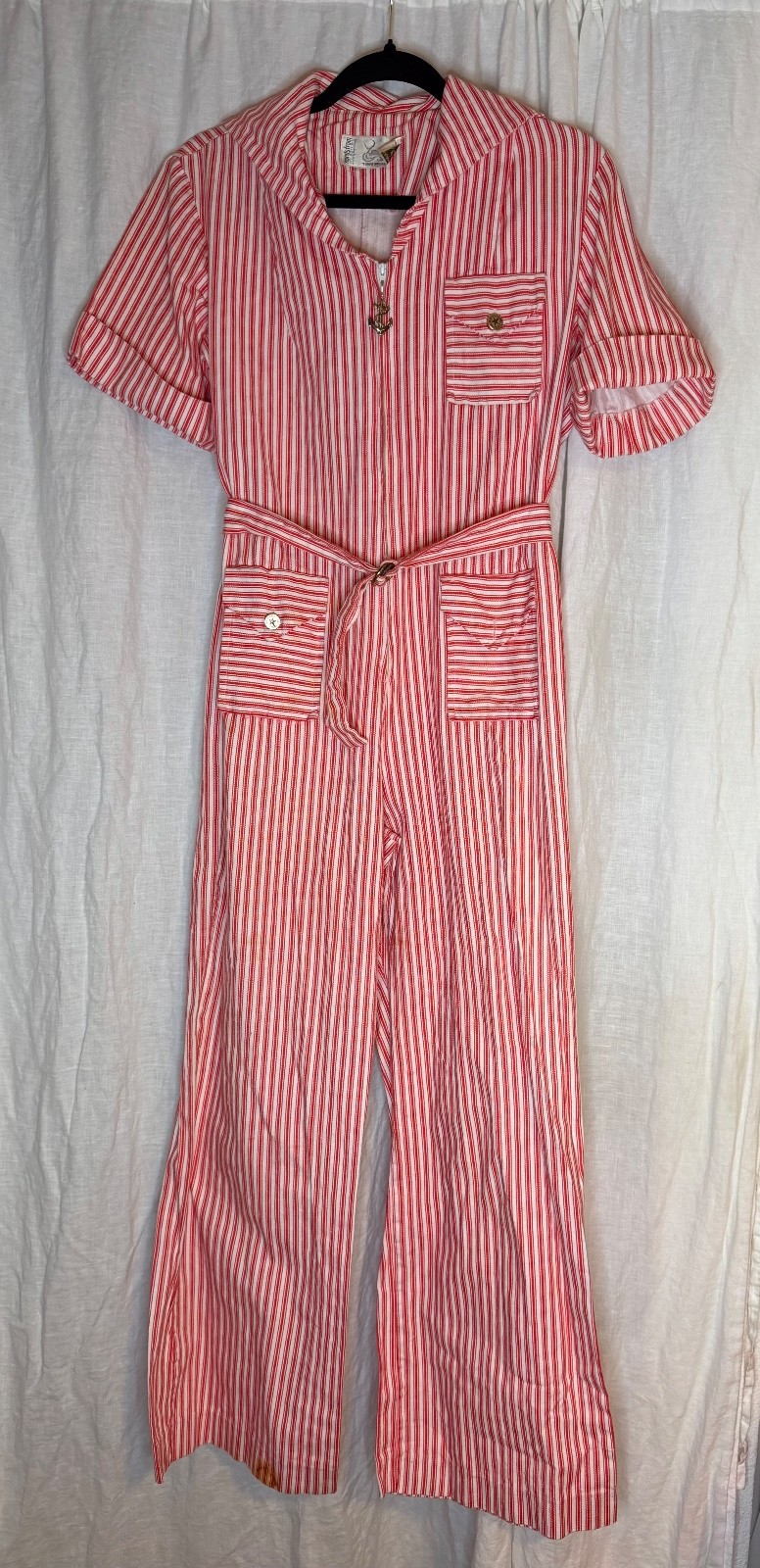 Vintage Nordstrom Town Square Sailor Red Striped Jump Suit