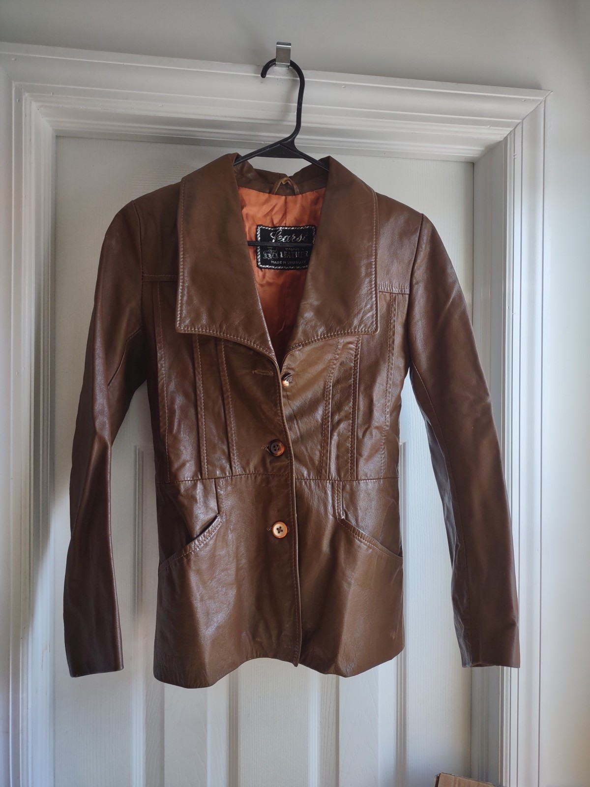 Vintage 1970s LEARSI Export Genuine Leather Jacket Size 8 Burgundy Cool Fashion