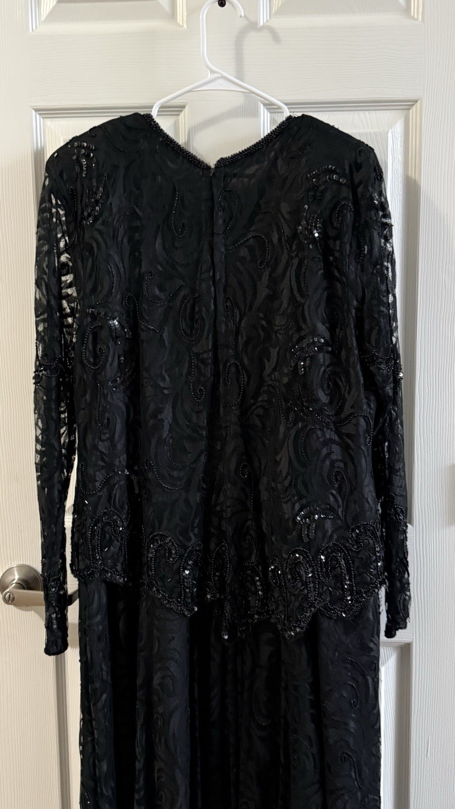 80s Gunit Black Beaded Lace Dress Long Sleeve Drop Waist Size 1X Made In India